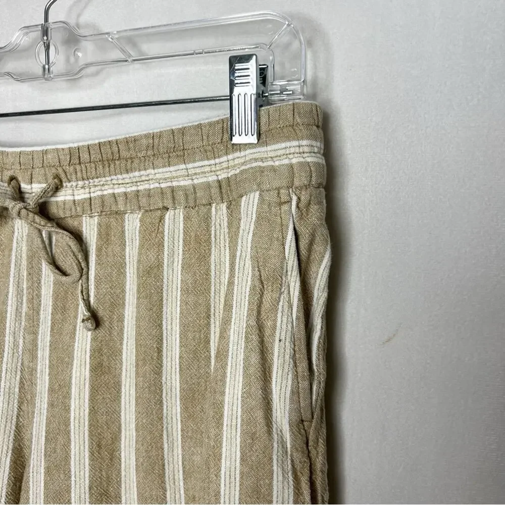 BANANA REPUBLIC / tan cream striped wide leg crop linen blend pants / S